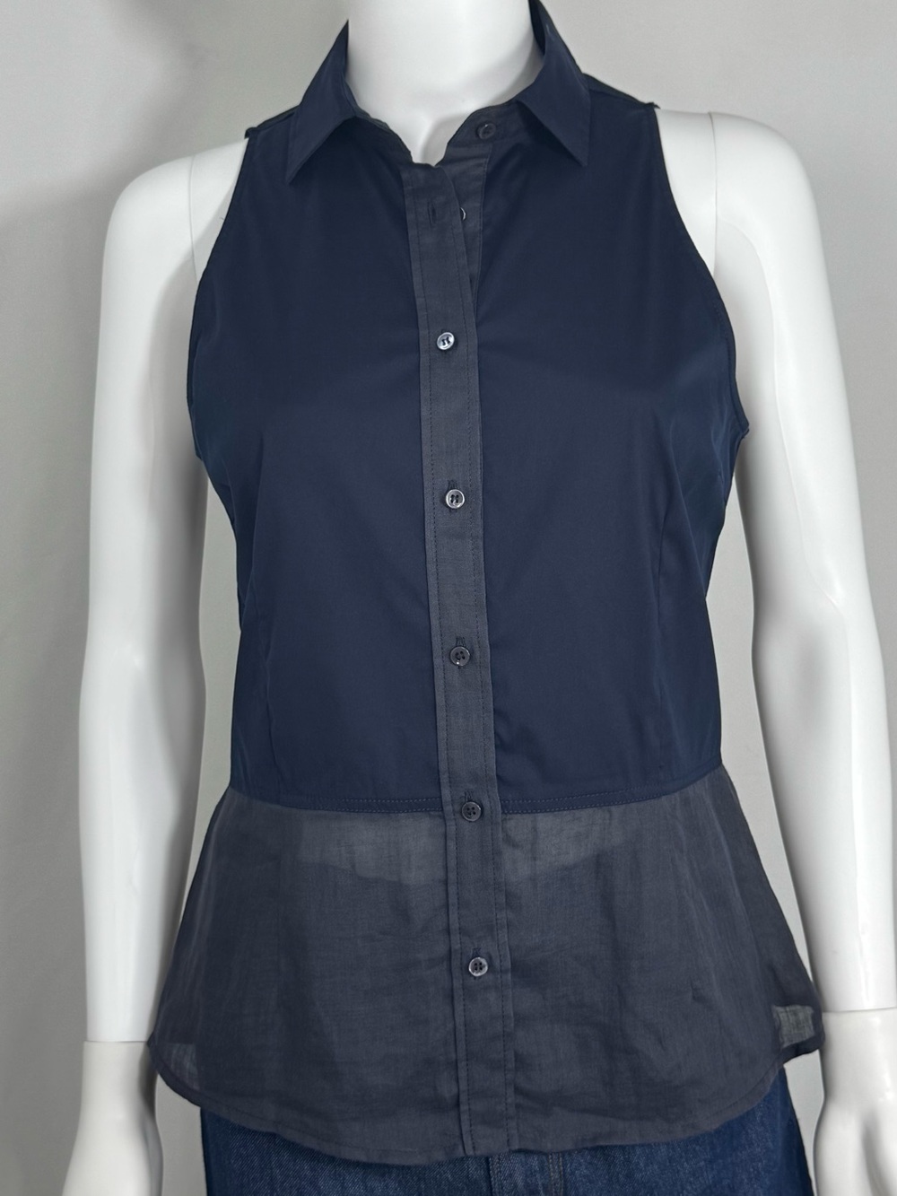 Pristine Brunello Cucinelli Sleeveless Mixed-Media Peplum Shirt - Size L (US) - Picture 1 of 16